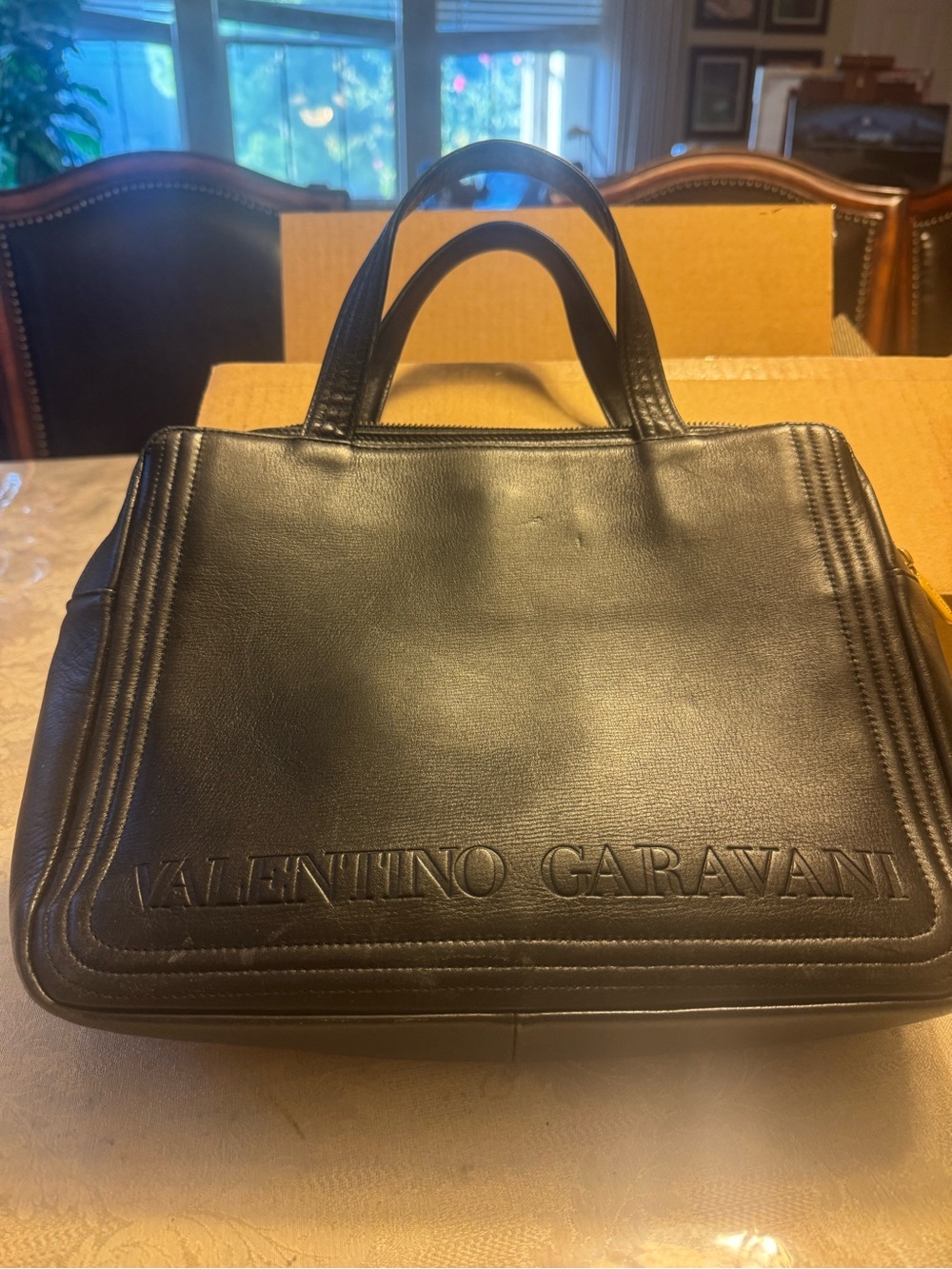 Valentino Garavani Black Leather Double Top-Handle